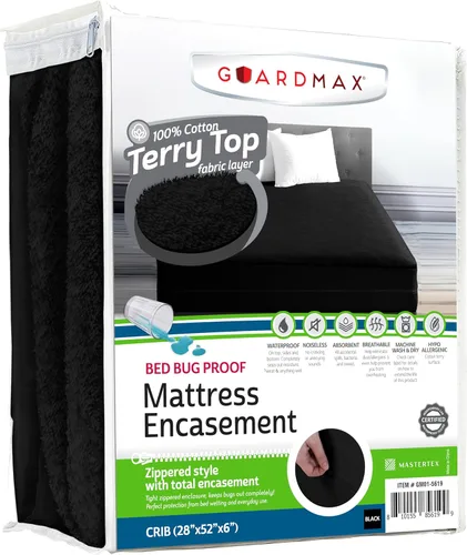 Vista 10 de Guardmax Funda de colchón individual con cremallera, protector de colchón 100% impermeable, suave y absorbente de algodón de rizo superior