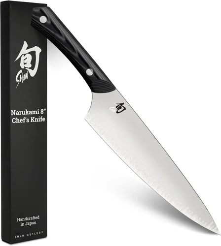 Shun Narukami - Cuchillo de chef de 8 pulgadas, cuchillo de cocina japonés hecho a mano para chefs profesionales y domésticos, núcleo de acero al