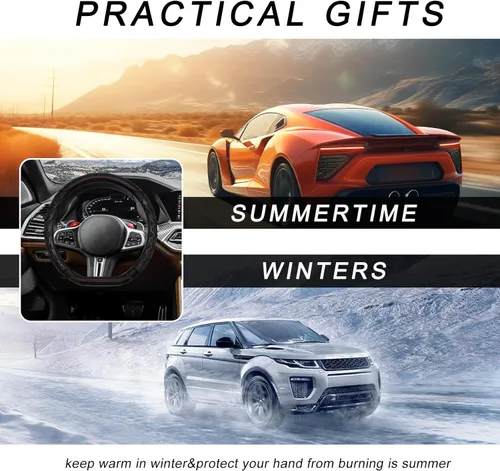 Vista 6 de Funda para volante de automóvil, protector de volante de cuero con agarre cómodo de 15 pulgadas con panal 3D, funda envolvente antideslizante