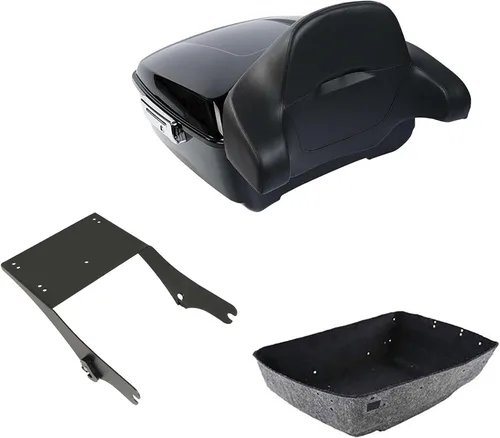 Vista 9 de TCMT Caja de maletero de motocicleta cortada, almohadilla de respaldo, soporte de montaje desmontable compatible con Harley Touring 1997-2008 Road