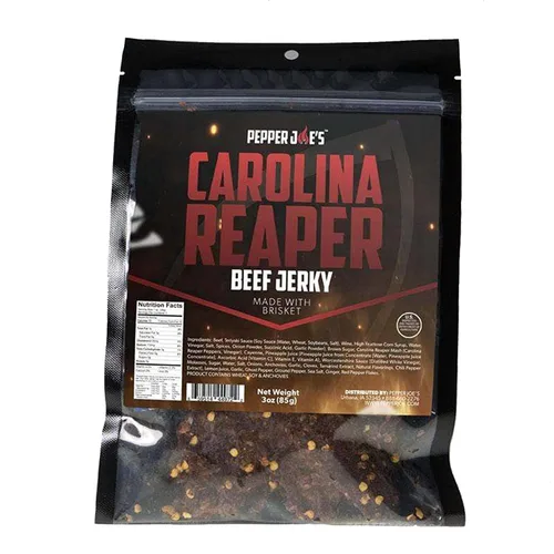 Pepper Joe's Carolina Reaper Beef Jerky – Cecina de res picante peligrosamente deliciosa con pimienta más picante del mundo y cortes de pechuga