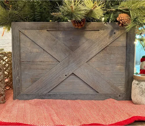 Vista 9 de BARNWOODUSA Collar o Caja para Árbol de Navidad Hecho de Madera Recuperada, Falda Rústica, Bloques de Repuesto, Paneles de Tiras de Velcro, 37x27