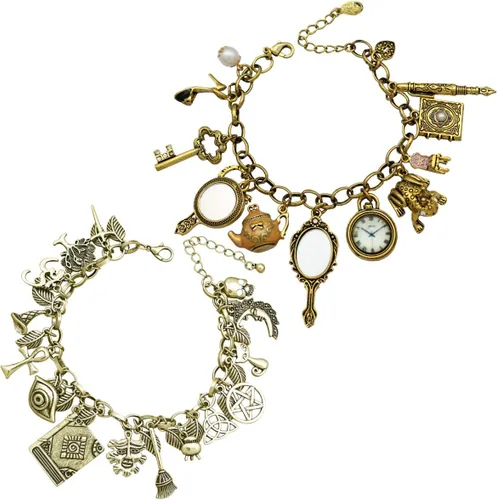 RechicGu Vintage 2pcs Fairy Tale Movie Lucky Myth Charms Amistad Brazalete Brazalete Brazalete Pulsera Regalo Wicca