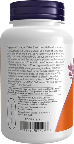 Vista 3 de NOW Supplements, CLA (ácido linoleico conjugado) 800 mg, aceite nutricional, 90 cápsulas blandas