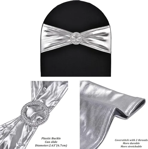 Vista 3 de 10 bandas elásticas de elastano azul turquesa, mano de obra de doble costura, bandas para cubierta de silla con hebilla deslizante para boda Aqua