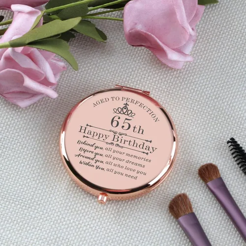 Vista 2 de Regalos de cumpleaños 65 para mujeres, espejo de maquillaje compacto de oro rosa, ideas de regalo de cumpleaños de 65 años para tía, mamá, abuela
