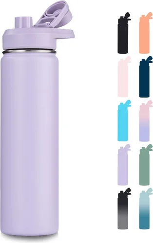 Vista 11 de Fijinhom Botella de agua aislada de 18 onzas con asa, botellas de agua de acero inoxidable 304 con boca ancha, botella de agua deportiva al vacío