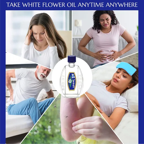 Vista 5 de White Flower Aceite de bálsamo analgésico externo de 0.3 fl oz/0.338 fl oz, auténtico importación estadounidense (6 paquetes)