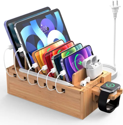 Vista 12 de Cargador de pared USB, estación de carga USB de escritorio para múltiples dispositivos, 40W 8A, 5 puertos, cargador portátil de viaje para teléfono