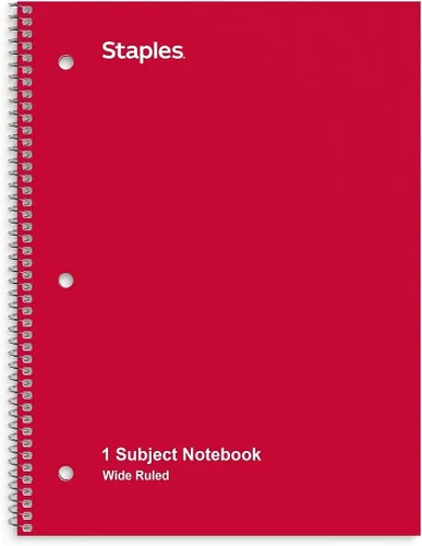 Vista 7 de Staples 1 Subject cuaderno con renglones anchos, 8 pulgadas x 10-1/2 pulgadas, rojo
