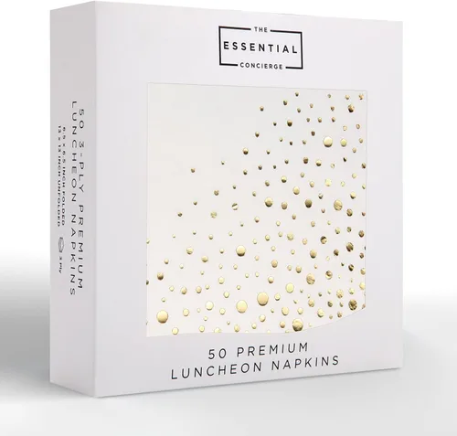 Elegantes servilletas blancas y doradas para fiestas, servilletas doradas de 6.5 x 6.5 pulgadas, 50 servilletas de papel blanco y dorado,