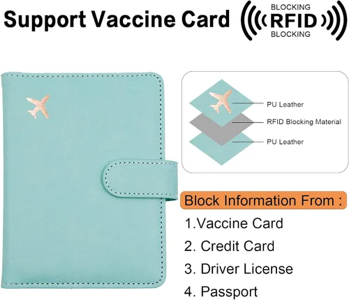 Vista 3 de Deziliao Combo de tarjetero para pasaporte y vacuna, soporte de cuero sintético con ranura para tarjeta de vacuna, cartera para pasaporte
