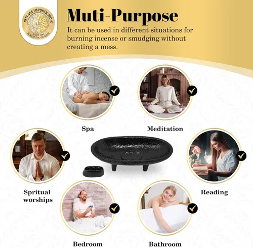 Vista 4 de Quemador de incienso de hierro fundido 4" L 2" H, ideal para sahumerio, quemar incienso, propósito ritual, decoración, etc. (4" L)