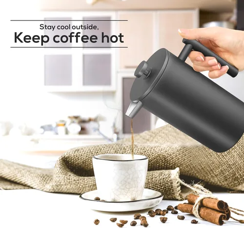 Vista 6 de Utopia Kitchen Cafetera de prensa francesa de acero inoxidable de 50 onzas, cafetera de prensa francesa, prensas de café portátiles de viaje