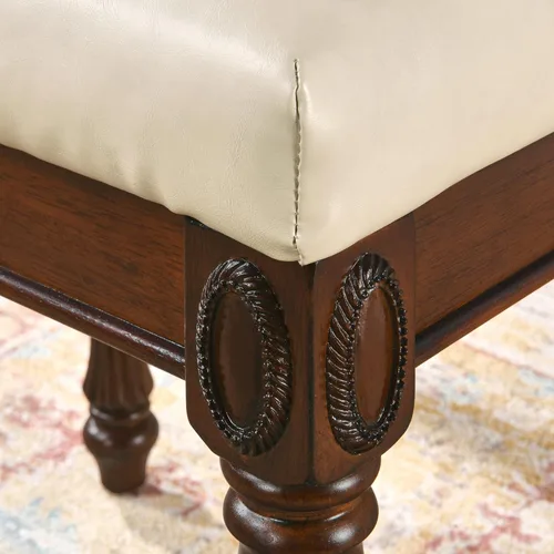 Vista 8 de Taburete de tocador con asiento tapizado, banco de piano con patas talladas de madera maciza, cojín acolchado para sillas de hogar, banco de tocador