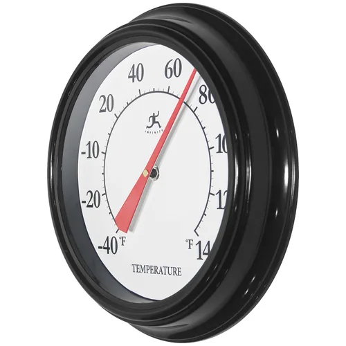 Vista 3 de Infinity Instruments Termómetro tradicional clásico básico de 12 pulgadas, no requiere batería, higrómetro integrado para interiores y exteriores