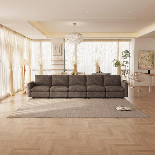 Vista 142 de Guyii Sofá modular de terciopelo, moderno sofá de 4 plazas de gran tamaño con 3 almohadas y reposapiés de almacenamiento, sofá convertible de 115.74
