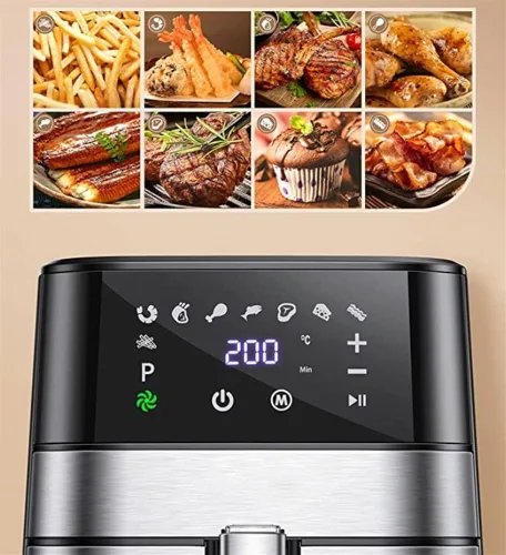 Vista 8 de Horno freidora de aire, olla eléctrica sin aceite con pantalla táctil digital LED, cocina eléctrica 8 en 1, olla de freidora de aire antiadherente