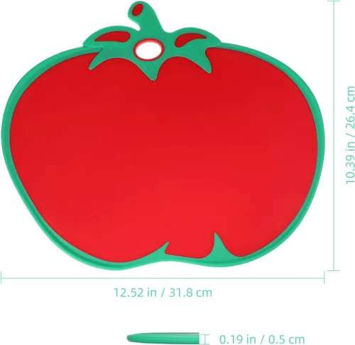 Vista 3 de Kichvoe - Tabla de cortar de plástico con forma de tomate de 12.52 x 10.39 pulgadas Cute Non Slip Food Grade PP Fruit Shaped Chopping Board for