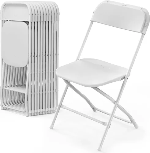 Vista 14 de VINGLI Paquete de 8 sillas plegables de plástico blanco, asiento comercial apilable portátil para interiores y exteriores, con marco de acero
