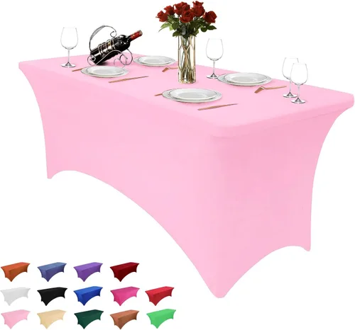 Vista 28 de Paquete de 2 manteles rectangulares de 4 pies para manteles rectangulares color gris azulado, elásticos, manteles de elastano para eventos