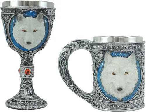 Vista 6 de Ebros Gift Taza grande de 24 onzas con diseño de lobo de nieve blanco celta con diseño de lobo de nieve con caja fuerte para alimentos, taza