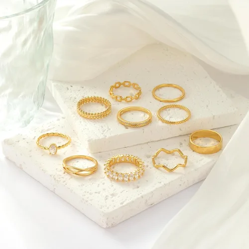Vista 5 de PLOMFOV Gold Rings for Women Non Tarnish Gold Plated Stackable Rings Wedding Bands Eternity Dainty 14K Gold Ring Thin Simple Trendy Thumb Stacking