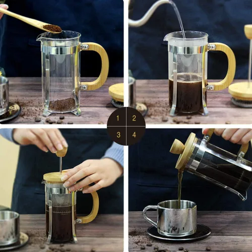 Vista 9 de Sivaphe Cafetera de prensa francesa de 12 onzas con filtro de acero inoxidable, jarra de borosilicato de alta calidad de 0.35 litros, cafetera