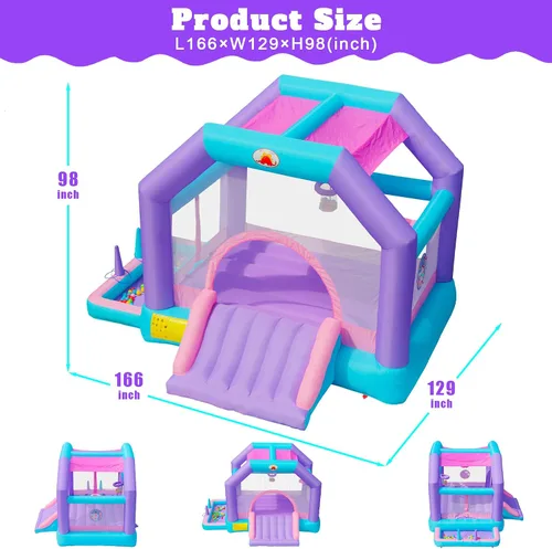 Vista 3 de Inflatable Bounce House with Blower, Jumping Castle for 5 Kids