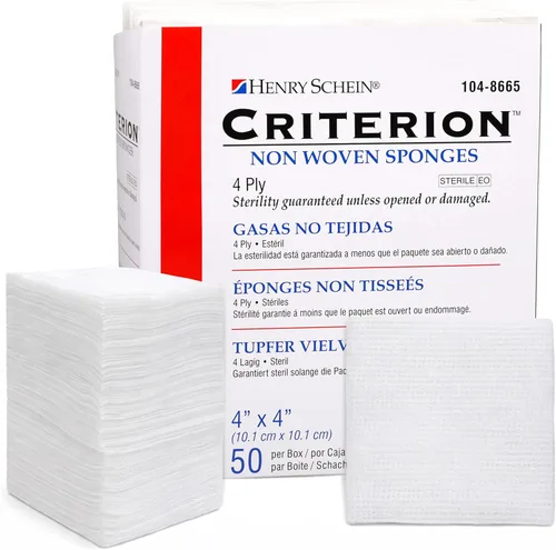Henry Schein Criterion Esponja no tejida de 4 x 4 pulgadas, mezcla de rayón/poliéster, 4 capas, estéril, 50 por paquete