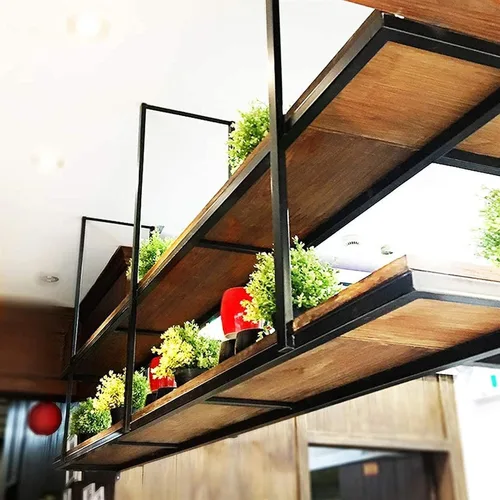 Wall Shelves Industrial Retro Ceiling Floating Shelves, Iron Solid Wood Flower Stand Hanging Storage Rack, for Display, Books, Storage & Decor,