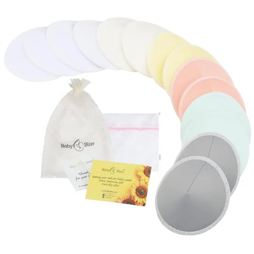 Almohadillas de lactancia de bambú orgánico, paquete de 14 + 3 bonos, reutilizables y lavables, suaves y superabsorbentes, tamaño mediano (3.9