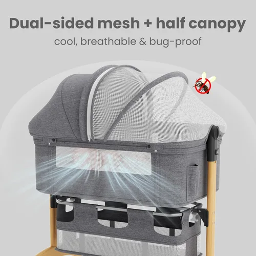 Vista 7 de Cuna para bebé, moisés de noche para bebé, 3 en 1, altura ajustable, con ruedas, malla transpirable, cuna portátil fácil de plegar, modo mecedora
