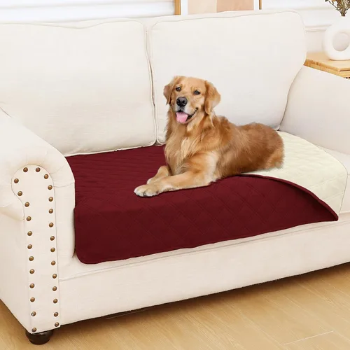 Vista 162 de Smiry Funda impermeable para cama de mascota, suave y lavable, para muebles, cama, sofá, reversible, a cuadros (30 x 53 pulgadas, color beige/beige)