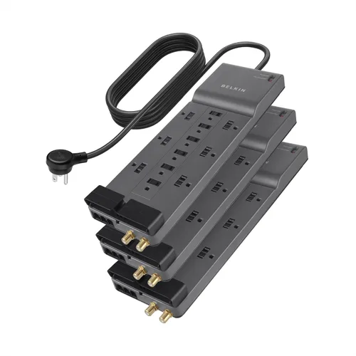 Vista 9 de Belkin Regleta de protección contra sobretensiones de 12 tomas con 12 salidas de CA y enchufe plano de 8 pies, cable de extensión resistente