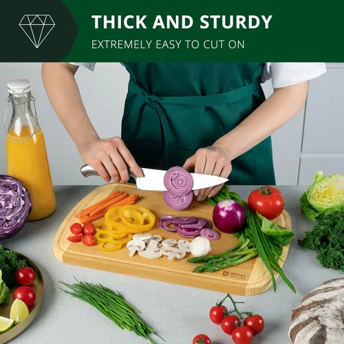 Vista 5 de ROYAL CRAFT WOOD Tablas de cortar de madera para preparar comidas y servir en la cocina, juego de tablas de servir de madera de bambú con asas