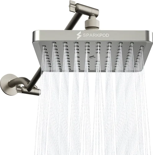 Vista 17 de SparkPod Cabezal de ducha tipo lluvia cuadrado con brazo de extensión, cabezal de ducha de altura ajustable con rendimiento de alta presión, fácil