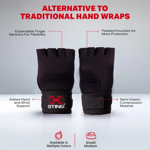 Vista 3 de STING Quick Boxing - Guantes de compresión elástica y acolchado de nudillos, protección de manos MMA y Muaythai para entrenamiento y competencia