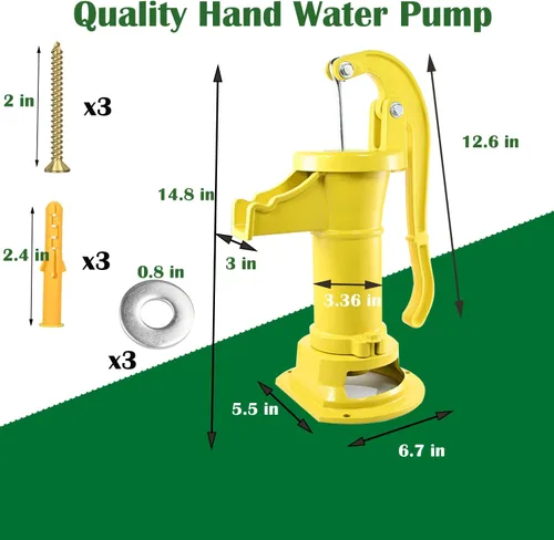 Vista 4 de Bomba de jarra de hierro fundido antiguo y duradera: Bomba manual de pozo de succión para transferencia de agua, elevación máxima de 25 pies, fácil