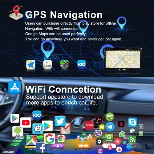 Vista 4 de CUSP Radio estéreo de coche de 10.1 pulgadas, universal, doble DIN, inalámbrico, Apple Car Play y Android Auto in-Dash Kit GPS Bluetooth reproductor