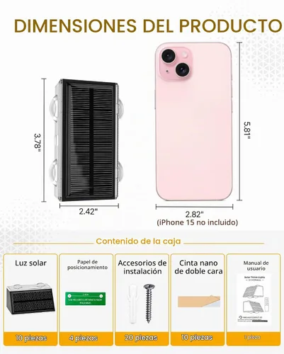 Vista 8 de Luces solares para valla al aire libre con control remoto, paquete