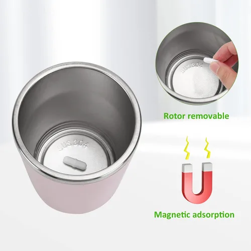 Vista 2 de Taza de café autoagitable recargable de acero inoxidable con tapa, taza autoagitación de 11.8 fl oz/12 oz para remover café, leche mixta, té