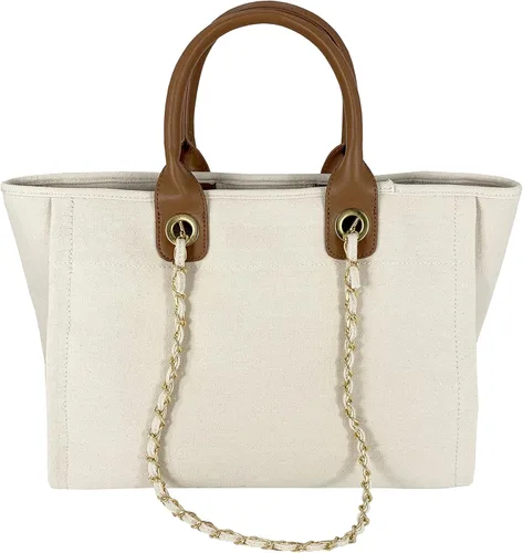 Vista 2 de Tote Bag for Women Canvas Handbag Removable Chains Shoulder Bag Daily Essentials Casual Work Bag Stylish Satchel Canvas Purse