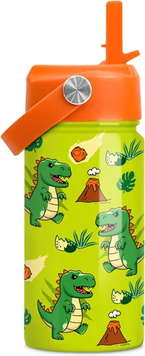Vista 33 de Botella de agua de sirena para niñas, botella de agua para niños con tapa con popote, botellas de agua aisladas de acero inoxidable de 12 onzas