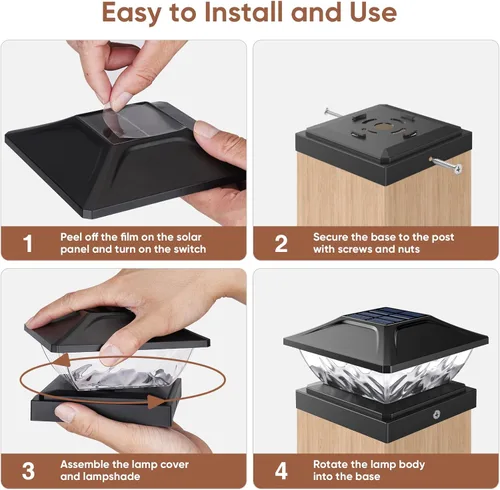 Vista 7 de Luces solares para tapa: paquete de 8 postes de valla alimentados por energía solar al aire libre impermeable – Compatible con postes de lámpara