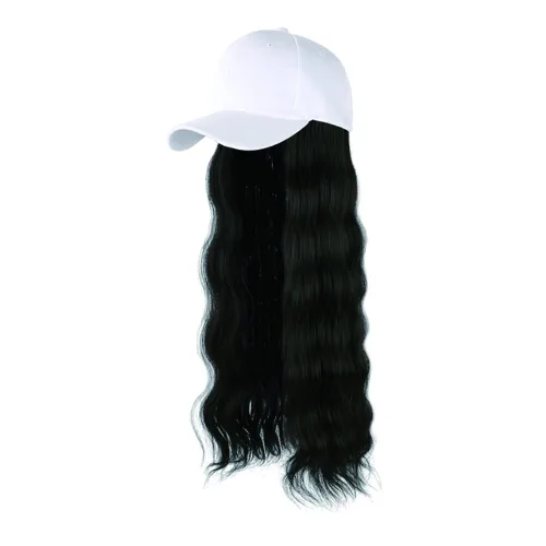 Vista 10 de Onepiece - Gorra de béisbol con extensión de cabello, 21 pulgadas, cabello ondulado largo, peluca sintética con pelo para mujeres y niñas