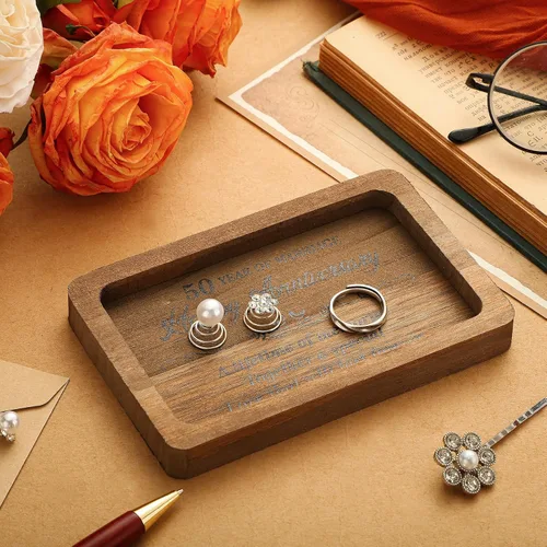 Vista 3 de Gerrii Bandeja rectangular grabada de madera para regalo de aniversario, regalos de madera para él, marido, esposa, plato de baratijas, bandeja