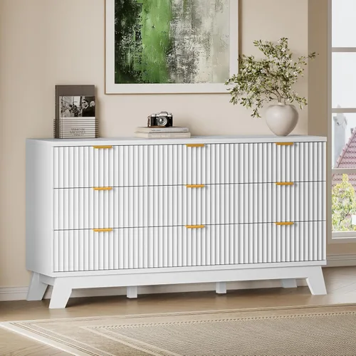 Vista 16 de BORNOON Cómoda acanalada de 7 cajones, cómoda bohemia moderna de 47.2 pulgadas de ancho, soporte de madera para dormitorio, sala de estar, armario