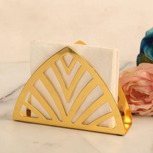 Vista 4 de Metal Napkin Holder Stand, Gold Triangular Tissue Dispenser for Restaurant and Home Table, Iron Art Hollow Design Napkin Storage Rack for Kitchen