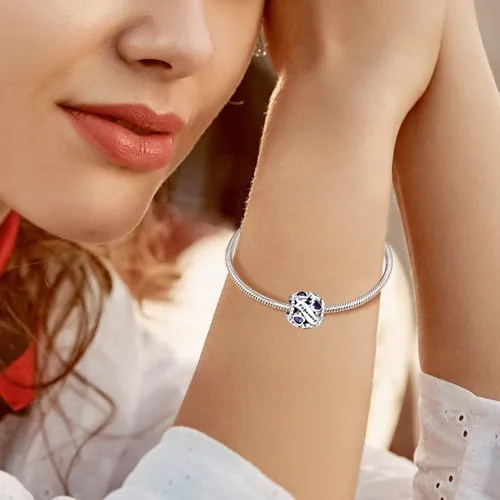 Vista 2 de Abalorio de plata de ley 925 con piedra natal de Ningan, abalorio de corazón para pulseras y collares, regalo de cumpleaños para mujeres y niñas